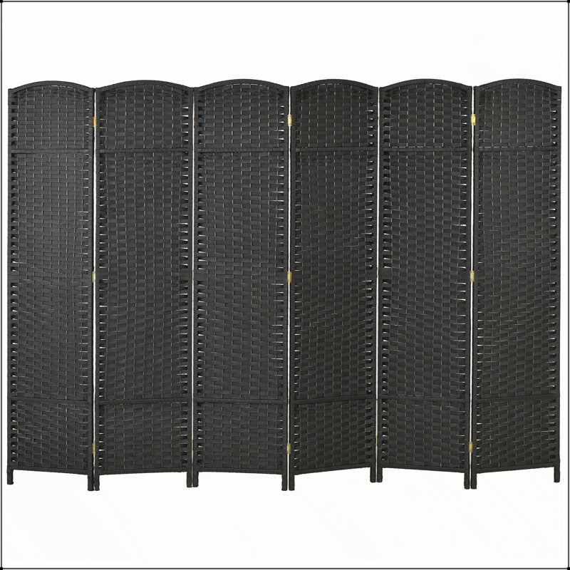 Paravent pliable 6 panneaux, élégant design tissé à la main pour la maison et le bureau, noir