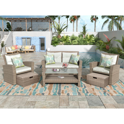 4 Piece Outdoor Conversation Set, All-Weather Wicker Sectional Sofa with Ottoman and Cushions, Perfect for Patios, Offering Comfort and Durability for Year-Round Use