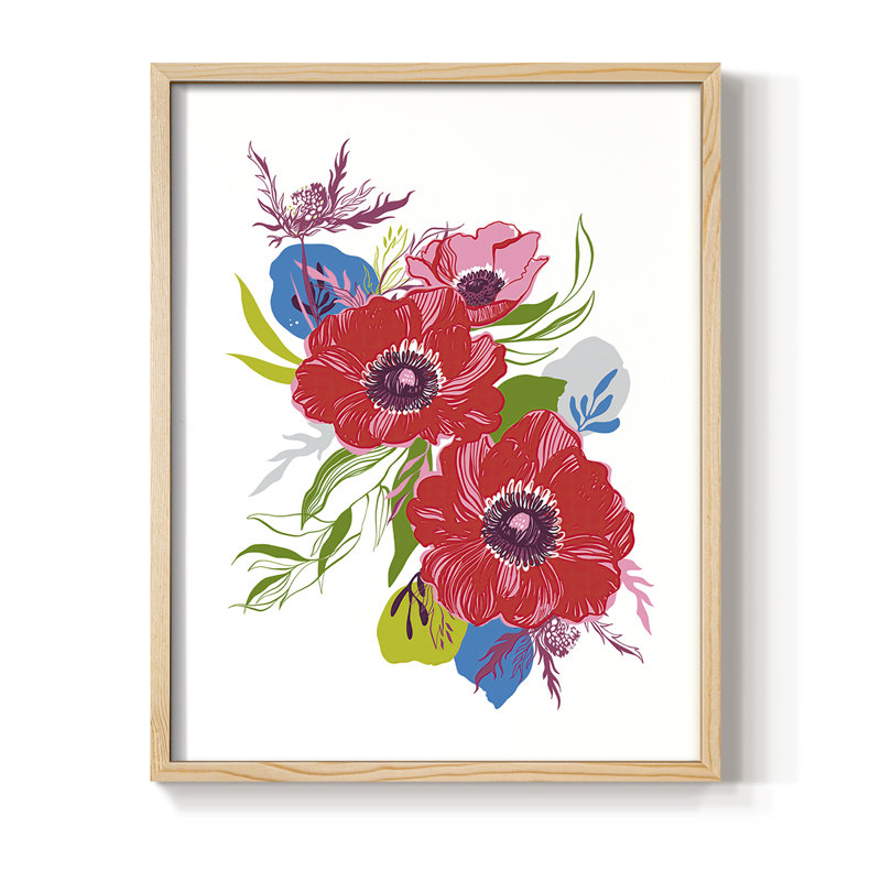«Brilliant Poppies II», reproduction encadrée - bois massif, H 30 po x l 24 po