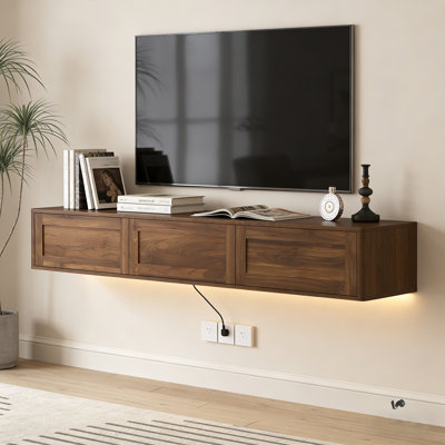 Floating Wall Mounted TV Stand with LED Lights and Power Outlets