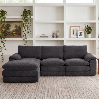Modular L-Shape Sectional Sofa with Movable Ottoman, Deep Seat Cloud Couch in Soft Chenille Fabric for Living Room