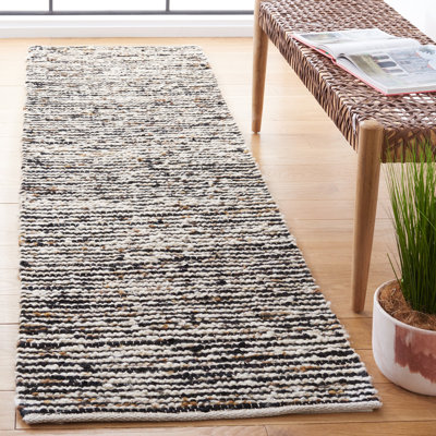 Jeanann Flat Weave Wool/Cotton Rug in White/Black