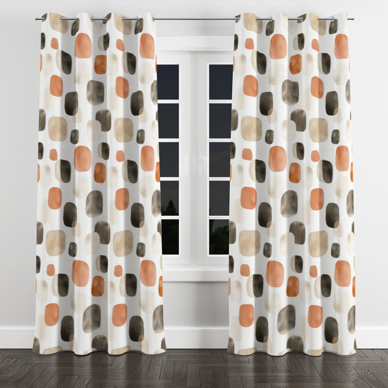 Abstract Window curtains - Orange Bonnielee Grommet Curtain - 1 Panel, 52" W x 84" L, Silver Grommets