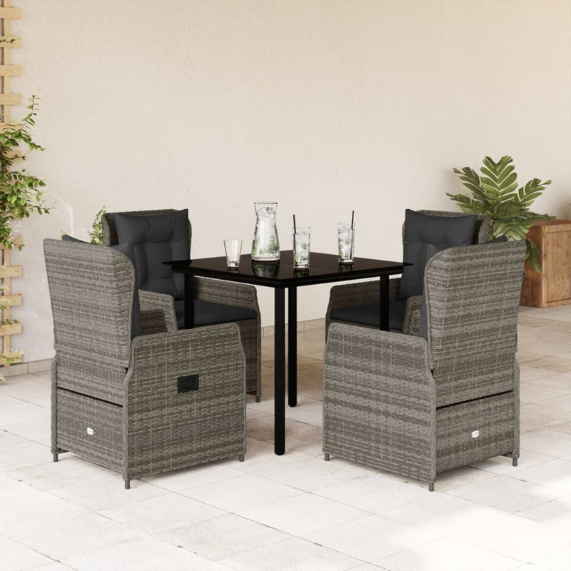  Ensemble de salle à manger de jardin gris, noir, gris foncé, 4
