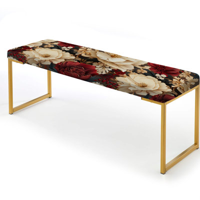 Rich Beige And Red Poppies Opulent Flowers III - Floral Upholstered Gold Bench