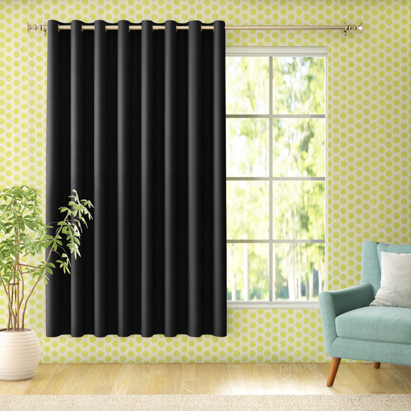 Polyester Room Darkening Noise Reducing Sliding Panel, Black