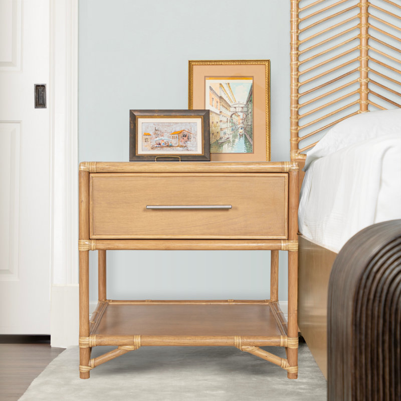 Olivia Collection 1 - Drawer Rattan Nightstand, Cocoa