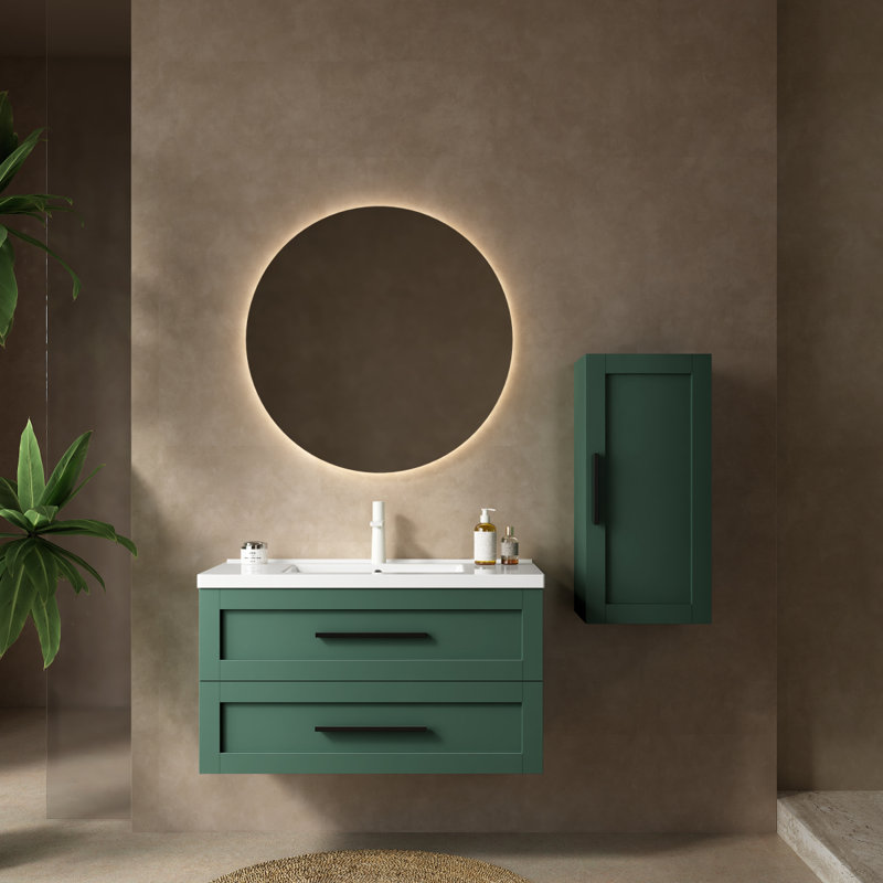 Bathroom Vanity With Sink, Modern Wall-Mounted Floating Bathroom Storage Cabinet With 2 Drawers, White Ceramic Basin Without Faucet