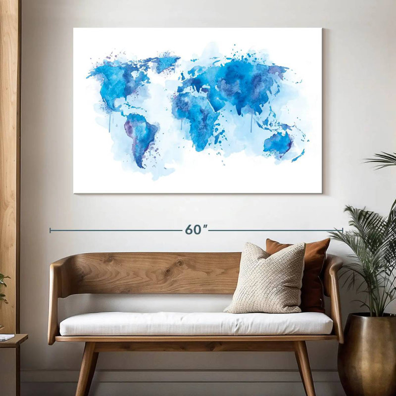 Aliaz World Map Blue Splash, 34" H x 51" W
