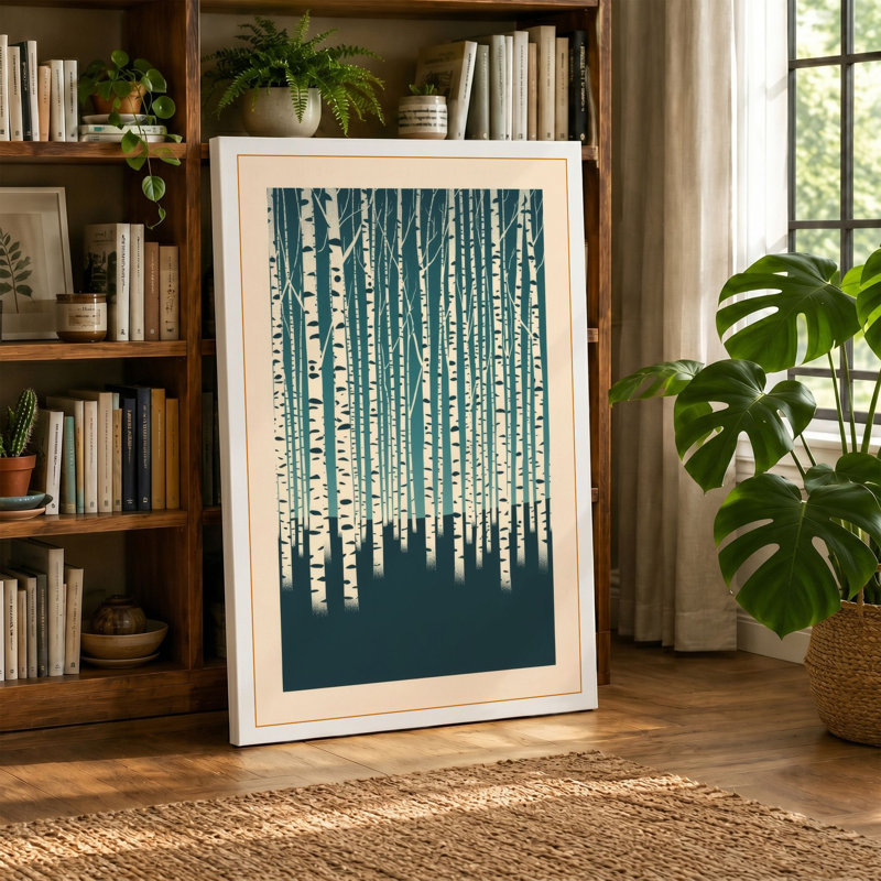 Quiet Birch Forest Scandinavian - Wrapped Canvas, 30x20 - 76.2 x 50.8 cm, Sage Border