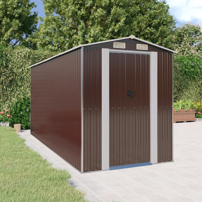 6.3 ft. W x 14.43 ft. D Steel Traditional Storage Shed, Dark Brown