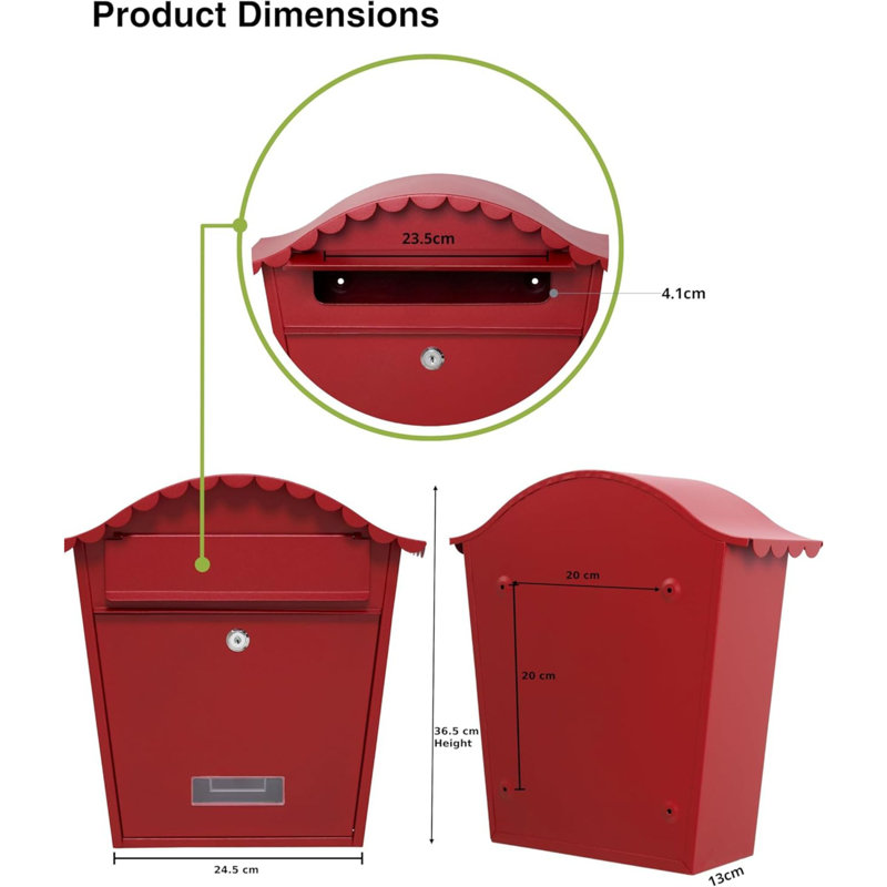 Cartegena Steel Wall Mounted Post Box, Red