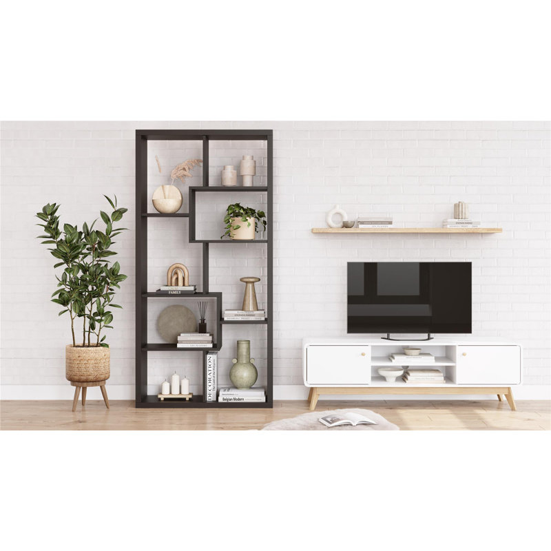 Meuble télé avec rangement Bobb, Blanc / Chêne clair