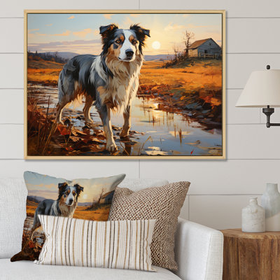 Border collie marchant sous Golden Horizon I - impression