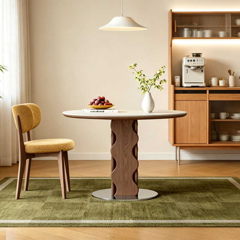 Table en dalle de noyer de style milieu du siècle, 29.5" H x 47.2" W x 47.2" D, 7