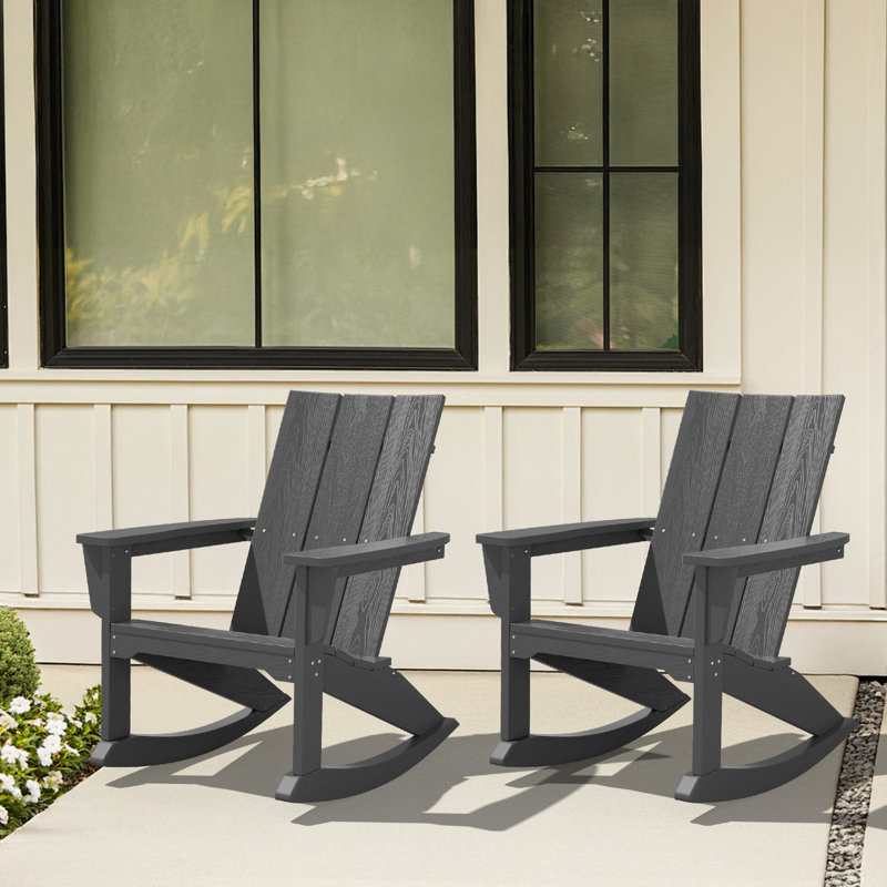 Delman HDPE Rocking Adirondack Chair(Set Of 2), Gray