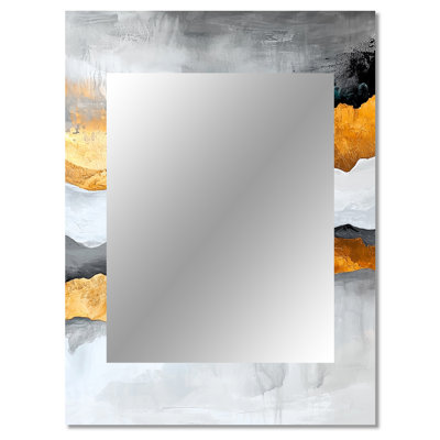 Contrasting Harmony Of Gray And Golden Marble II - Transitional Decorative Wall Mirror, Modern Mirror, Printed Metal Art