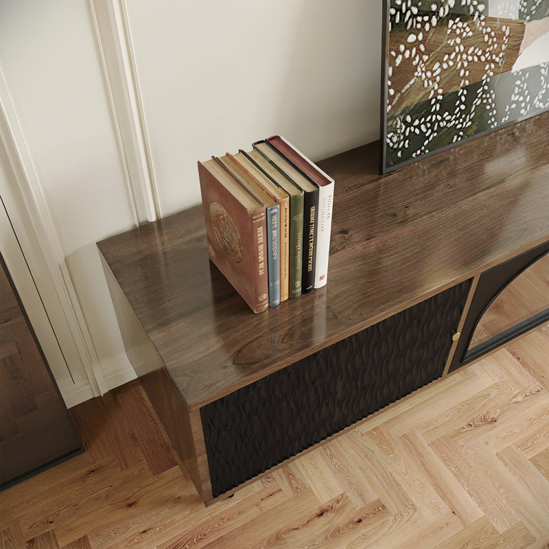 78.74-Inch TV Stand With 4 Storage Cabinets And Arched Glass Doors Suitable For Tvs 85 Inches And Under