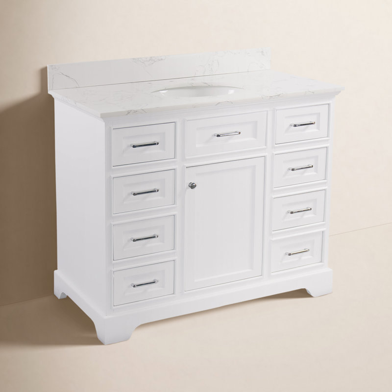 Ensemble de meuble-lavabo simple 42 po Ronnie, Blanc, Marbre d'ingénierie