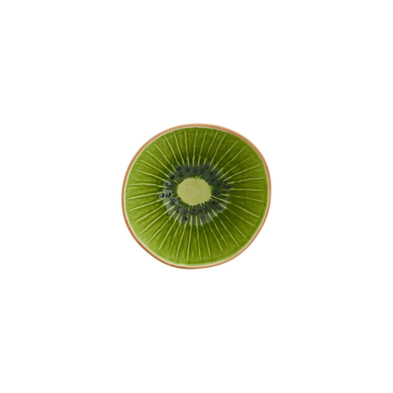 Green and Brown Ceramic Kiwi Fruit Dessert Bowls, Set of 4