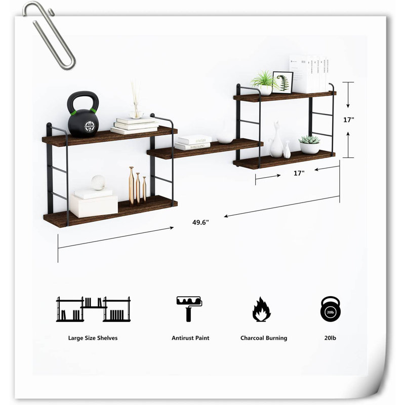 Emmey 4 Piece Wood Floating Shelf, Brown
