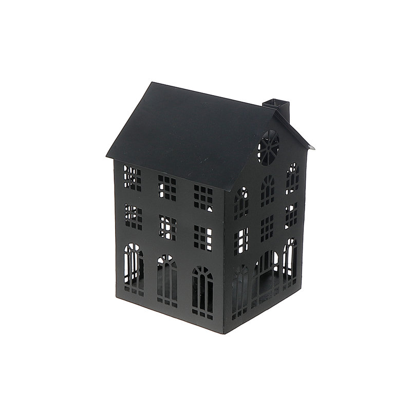 Metal House Tealight Holder (Large), 7" H x 7" W x 9.5" D, Black