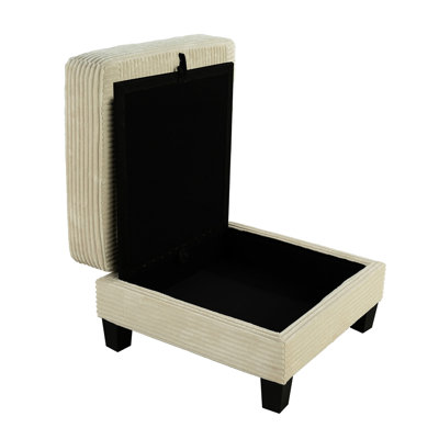 Rangement en tissu velours côtelé beige de style contemporain, P 31 po x H 18 po, utilisation principale avec rangement, l 31 po x P 31 po