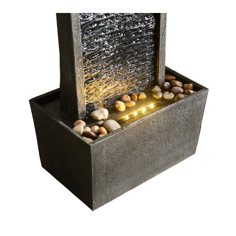 Teamson Home 98 cm Contemporary Outdoor LED Waterfall Fountain with Pebble Base, Gray/Black