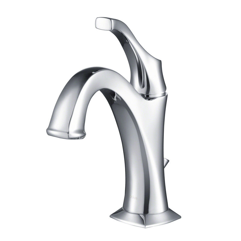 Robinet de lavabo de salle de bain monotrou à une poignée avec bonde et applique pour le comptoir Kraus Arlo, Chrome