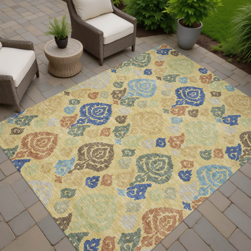 Machine Washable Indoor/Outdoor Chantille ACN2460 Damask Rug, Gold, 5' x 7'6"