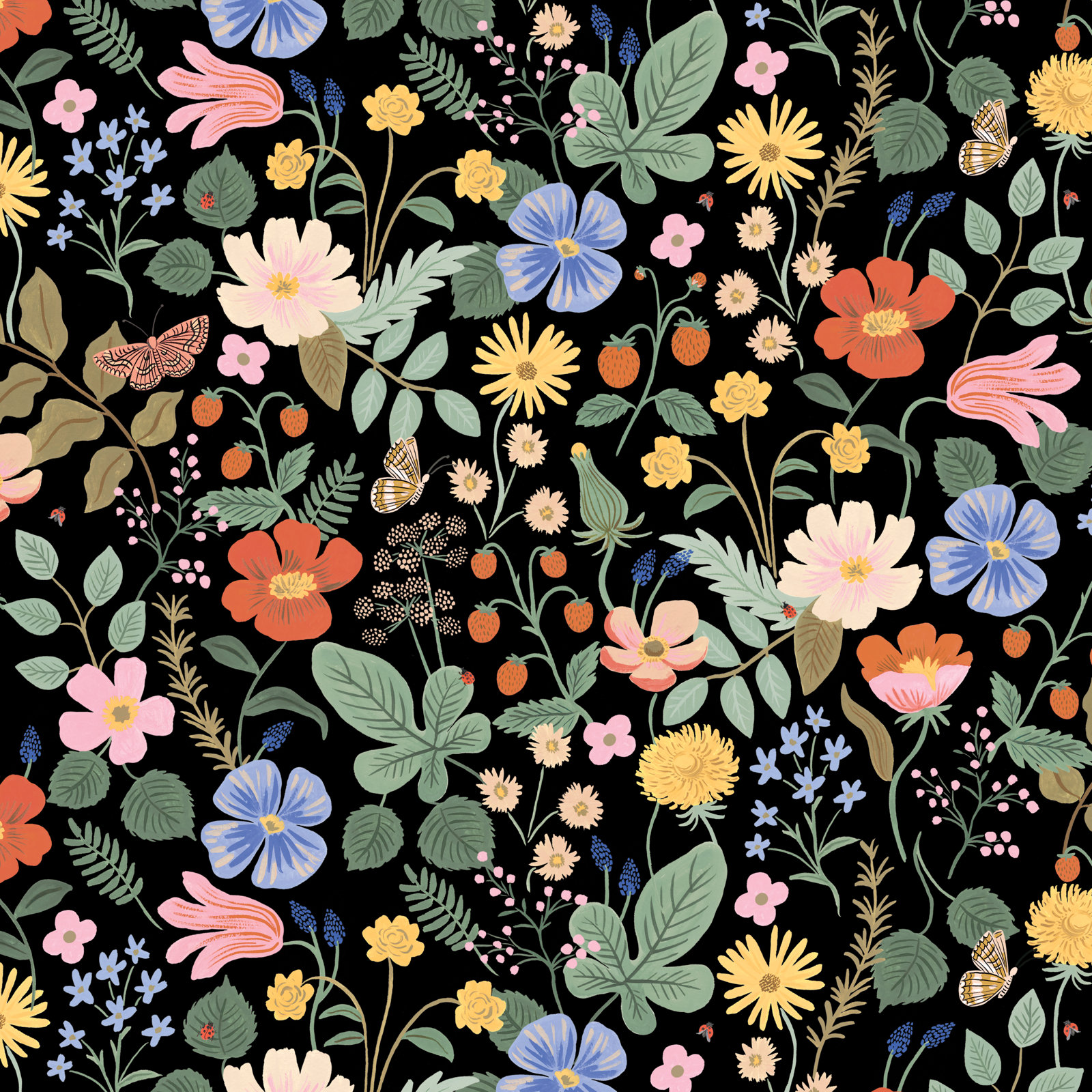 Rifle Paper Co. x Cloth & Company Bristol Armchair, Black Strawberry Fields Linen Blend, Espresso