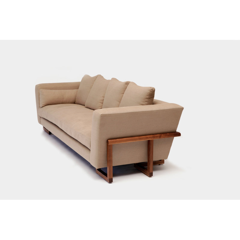 LRG Velvet Sofa, Driftwood Natural, Left Side Tray, Walnut