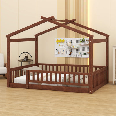 Wood Bed House Bed Frame With Fence