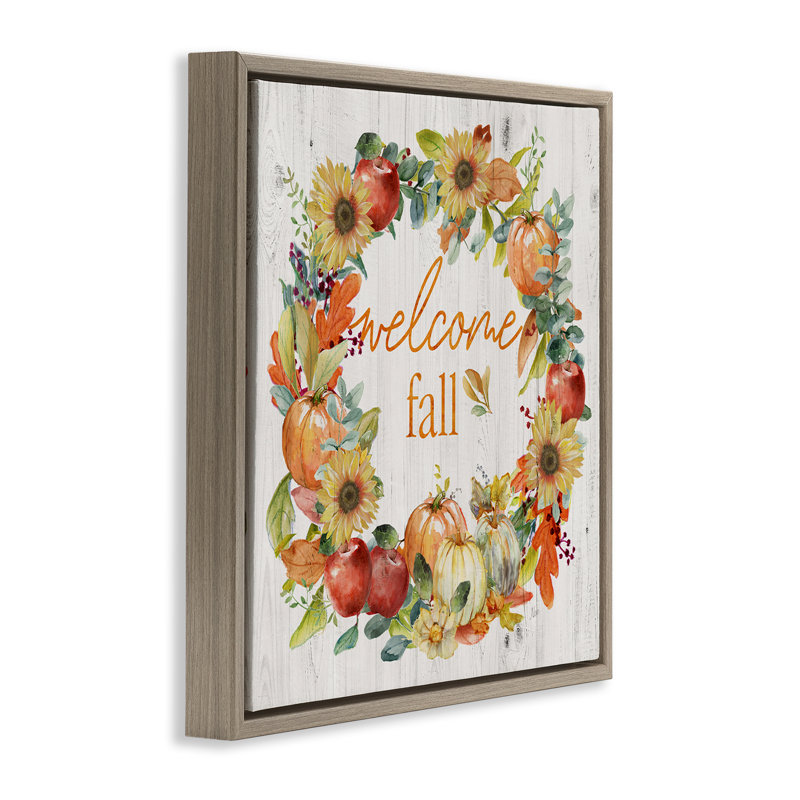 Welcome Welcome, citrouille, giclée par Nan, Cadre flottant orme Montalcino, H 18 po x l 18 po