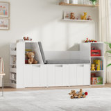 Storage Bookcase With Reading Nook And Drawers, Display Case
