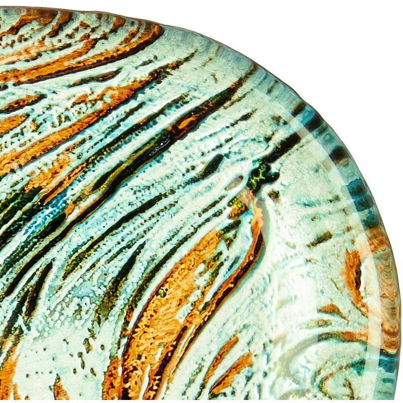 Red Pomegranate Ballad Glass Platter, Turquoise Brown