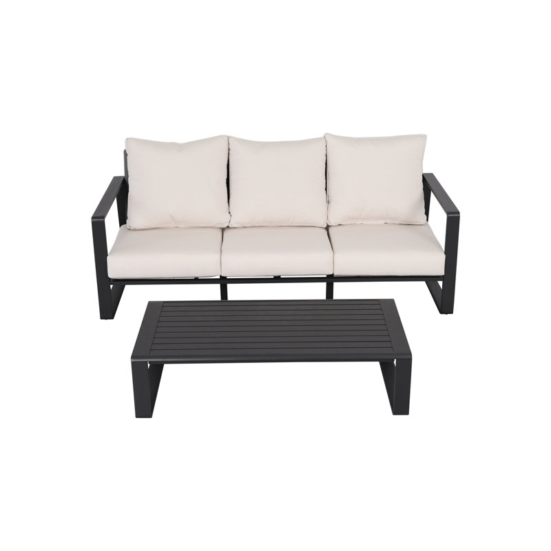 Three & Rectangular Coffee Table, Grey Cushions, Aluminum Stylish And Soft Cushion, Stable Frame