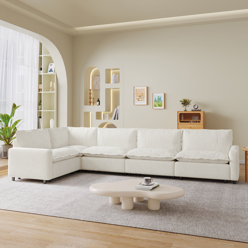 5-piece Upholstered Sectional Couch With Fabric, Heating Seat & Power Recliner, Beige Linen