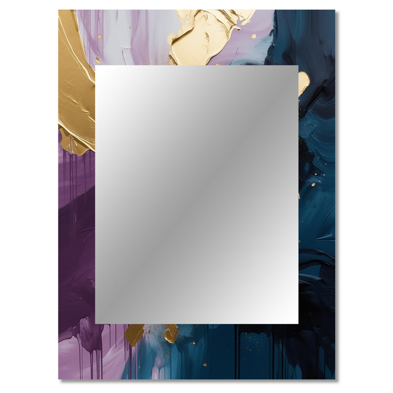Purple And Blue Realities On Canvas IV - Abstract Painting Wall Mirror, Modern Decorative Mirror, Printed Metal Art