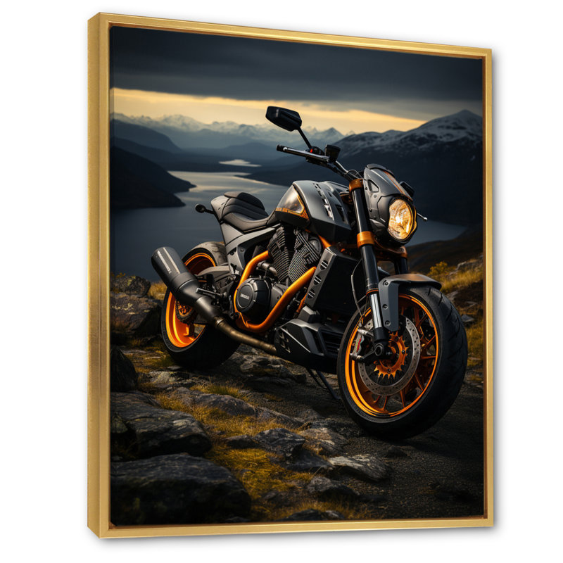 Motocyclette Corojo, Cadre flottant doré, H 32 po x l 16 po x P 1 po