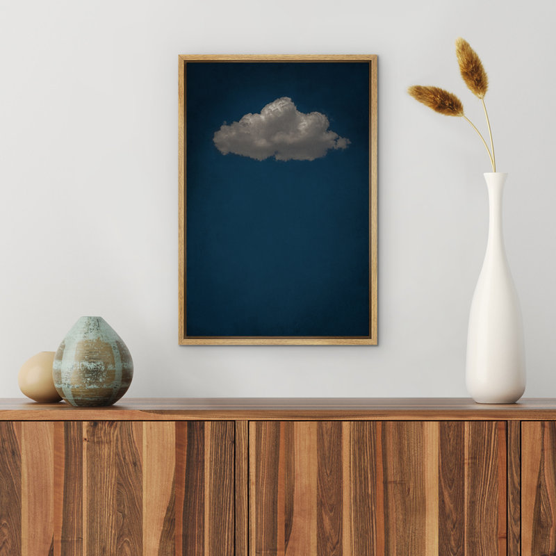 White Clouds Against Dark Blue Background Illustrations Minimalist Modern Artwork, Natural, 36" H x 24" W