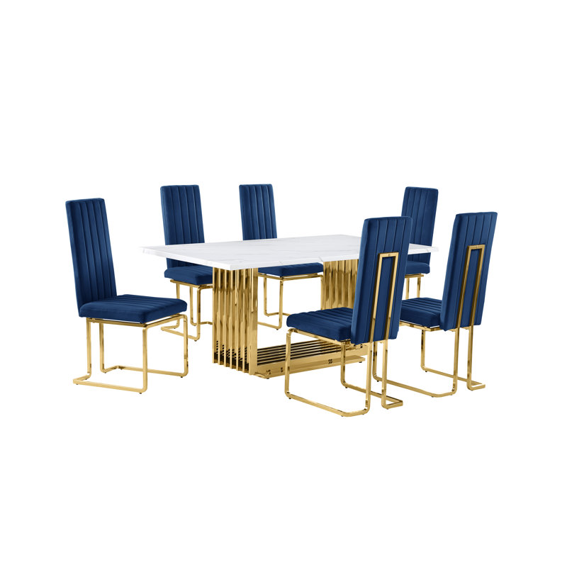 Ensemble de salle à manger Gagner, 7, Navy/Gold, Or