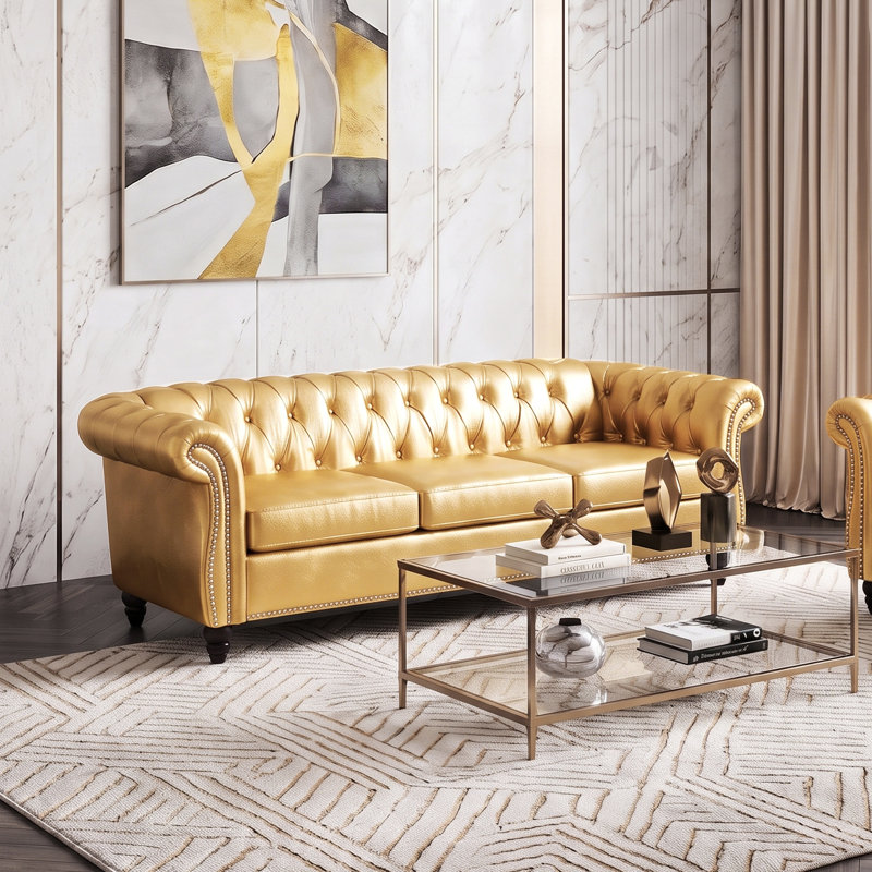 Canapé rembourré Chesterfield, Similicuir doré