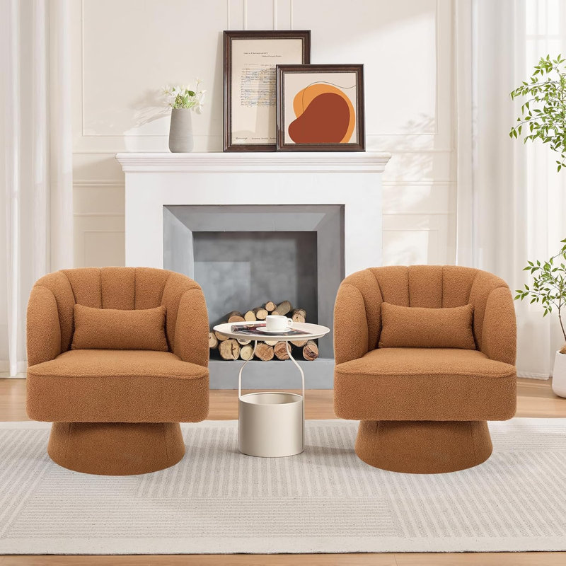 Upholstered Swivel Armchair, Brown Teddy