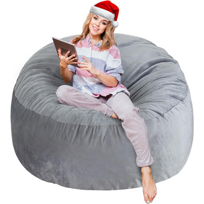 Grand fauteuil à billes de 3 pi pour adultes / adolescents avec rembourrage en mousse à mémoire de forme, canapé à billes confortable avec rembourrage inclus, poufs souples en tissu de velours hollandais, 3 pieds, gris