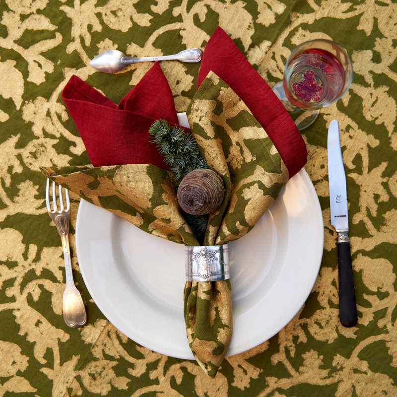 Saint-Rémy D’Or 100% Linen Square Napkins, 19" x 19", Vert