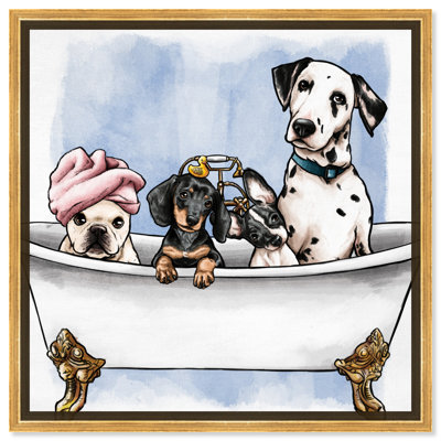«Bath and Laundry Glam Bathaign Puppies», impression d'art moderne sur toile pour le bain
