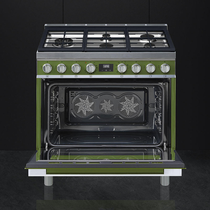 SMEG Portofino 36" 4.5 cu ft. Freestanding Gas Range, Olive Green