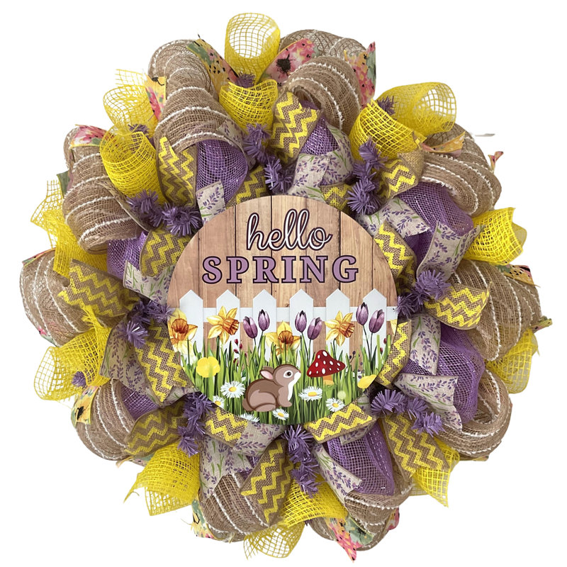 Couronne Hello Spring avec un lapin mignon et un champignon