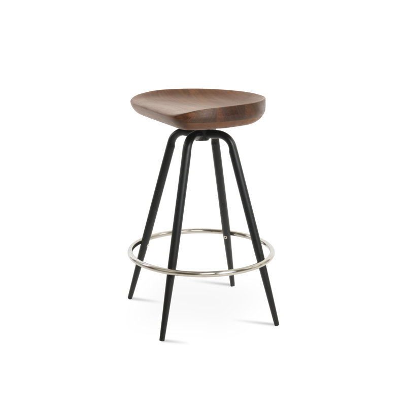 Tabouret de bar et de comptoir pivotant en noyer massif Cattelan Max, Noyer / cadre noir